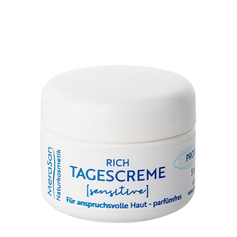 MeraSan Naturkosmetik Tagescreme RICH SENSITIVE - Probiergröße (5 ml - Kunststoff-Tiegel)